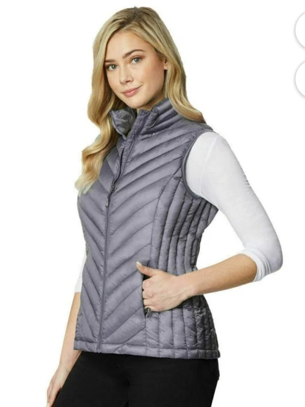 32 Degrees Women’s Large Light Gray Quilted Packable Puffer Packable Vest